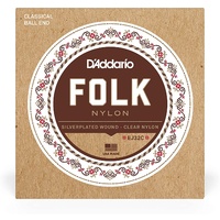 D'Addario EJ32C Folk Nylon Guitar Strings Ball End Silver Wound/Clear Nylon Treb