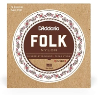 D'Addario EJ32C Folk Nylon Guitar Strings Ball End Silver Wound/Clear Nylon Treb