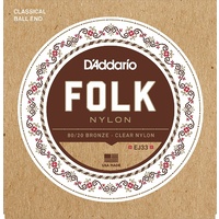 D'Addario EJ33 Folk Nylon Guitar Strings, Ball End, 80/20 Bronze