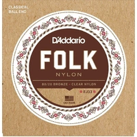 D'Addario EJ33 Folk Nylon Guitar Strings, Ball End, 80/20 Bronze