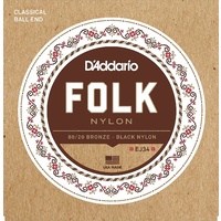 D'Addario EJ34 Folk Nylon Guitar Strings, Ball End, 80/20 Bronze Black Nylons