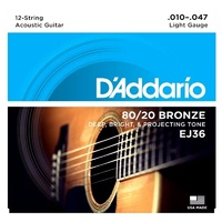 D'Addario EJ36 12-String 80/20 Bronze Light Acoustic Guitar Strings  10 - 47