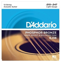 D'Addario EJ38 12-String Phosphor Bronze Light Acoustic Guitar Strings 