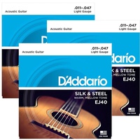 3 sets D'Addario EJ40 Silk and Steel Folk Acoustic Guitar Strings - .011-.047 