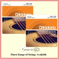 2 x D'Addario EJ41 12-String Phosphor Bronze Extra Light Acoustic Guitar Strings