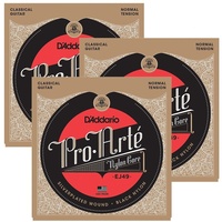 3 x D'Addario EJ49 Pro-Arte Black Nylon Classical Guitar Strings Normal Tension