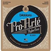 D'Addario EJ50 Pro-Arte Black Nylon Classical Guitar Strings, Hard Tension