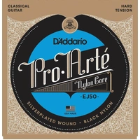 D'Addario EJ50 Pro-Arte Black Nylon Classical Guitar Strings, Hard Tension 