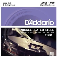 D'Addario EJ60+ Nickel Plated Loop End Light Plus 5-String Banjo Strings 9.5 -20