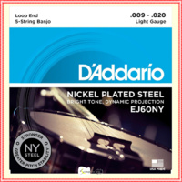 D'Addario EJ60NY 5-String Banjo Strings, NY Steel, Light 9 - 20 