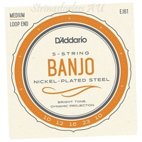 D'Addario EJ61 Nickel 5-String Banjo Strings, Medium, 10 - 23