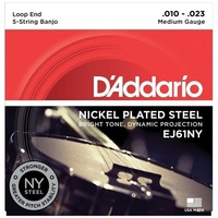 D'Addario EJ61NY 5-String Banjo Strings NY Steel Medium 10 - 23 