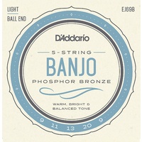 D'Addario EJ69B Phosphor Bronze 5-String Ball-End Banjo Strings, Light, 9-20