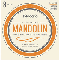 D'Addario EJ74-3D Mandolin Strings, Phosphor Bronze, Medium, 11-40, 3 Sets
