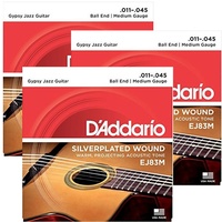 3 x D'Addario EJ83M Gypsy Jazz Acoustic Guitar Strings Ball End Medium 11 - 45