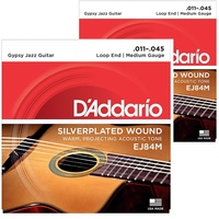 2 x D'Addario EJ84M Gypsy Jazz Acoustic Guitar Strings, Loop End, Medium, 11-45