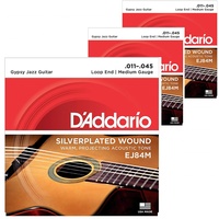  3 Sets  D'Addario EJ84M Gypsy Jazz Silver Wound Loop End Medium Guitar Strings