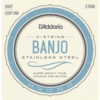 D'Addario EJS60 Stainless Steel 5-String Banjo Strings, Light, 9 - 20