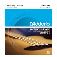 D'Addario EPBB170-5 Phosphor Bronze 5-String Acoustic Bass Strings, Long Scale, 