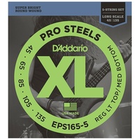 D'Addario EPS165-5 5-String ProSteels Bass Guitar Strings Custom Light, 45-135,