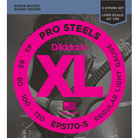 D'Addario EPS170-5 5-String ProSteels Bass Guitar Strings, Light, 45-130, Long Scale
