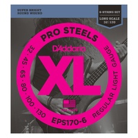 D'Addario EPS170-6 6-String ProSteels Bass Guitar Strings, Light, 30-130, Long Scale
