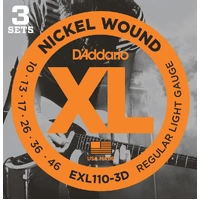 D'Addario EXL110 3 sets Nickel Wound Electric Guitar Strings, Regular Light, 10-46, 3 Sets