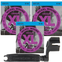 D'addario EXL120 09 - 42 Electric Guitar Strings 3-Pack - Guitar Peg Winder