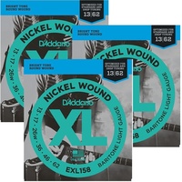 3 x D'Addario EXL158 Light Baritone Electric Guitar Strings 13 - 62 Nickel Wound