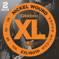 D'Addario EXL160TP Nickel Wound Bass Guitar Strings, Medium, 50-105, 2 Sets, Long Scale