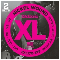 2 Sets D'Addario EXL170-5 Nickel Wound Long Scale Light 5-String Bass Strings  