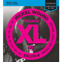 D'Addario 8-String Nickel Wound Bass Guitar Strings 32-130, Long Scale