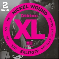 D'Addario EXL170TP Nickel Wound Bass Guitar Strings, Light, 45-100, 2 Sets, Long Scale