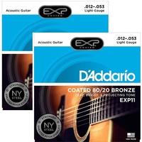 D'Addario EXP11 Coated 80/20 Bronze Light Acoustic Guitar Strings 2 Sets  12-53