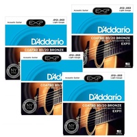 D'Addario EXP11 Coated 80/20 Bronze Light Acoustic Guitar Strings 4 Sets 12 - 53