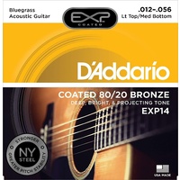 D'Addario EXP14  80/20 Bronze Acoustic Guitar Strings, Coated Bluegrass 12 - 56
