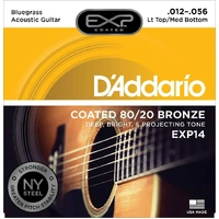 D'Addario EXP14  80/20 Bronze Acoustic Guitar Strings, Coated Bluegrass 12 - 56