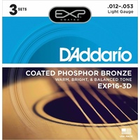 D'Addario EXP16-3D Coated Phosphor Bronze Acoustic Guitar Strings 12 - 53 3 sets