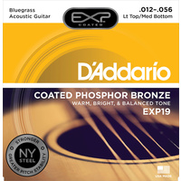 D'Addario EXP19 Coated Phosphor Bronze Acoustic Guitar Strings, Light Top/Medium Bottom/Bluegrass, 12-56