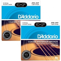 2 x D'Addario EXP38 12-String Coated P/B Light Acoustic Guitar Strings 10 - 47