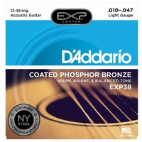 D'Addario EXP38 12-String Coated P/B Light Acoustic Guitar Strings 10 - 47