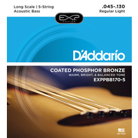 D'Addario EXPPBB170-5 Phosphor Bronze Coated 5-String Acoustic Bass Strings, Long Scale, 45-130