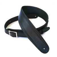 DSL Premium Garment Leather Guitar Strap 2.5" Rolled Edge Buckle Black/Black
