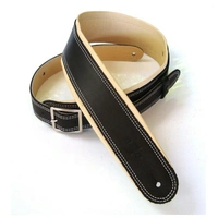 DSL Premium Garment Leather Guitar Strap 2.5" Rolled Edge Buckle Black/Beige