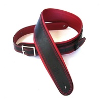 DSL Premium Garment Leather Guitar Strap 2.5" Rolled Edge Buckle Black / Red