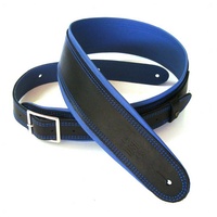 DSL Premium Garment Leather Guitar Strap 2.5" Rolled Edge Buckle Black / Blue