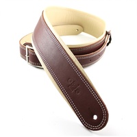 DSL Premium Leather Guitar Strap 2.5" Rolled Edge Buckle Marroon / Beige