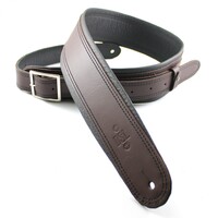 DSL Premium Leather Guitar Strap 2.5" Rolled Edge Buckle Brown / Black