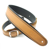 DSL Premium Leather Guitar Strap 2.5" Rolled Edge Buckle Tan / Black