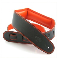 DSL Padded Garment Leather Guitar Strap 2 1/2" Black/Orange  Hand Made Australia